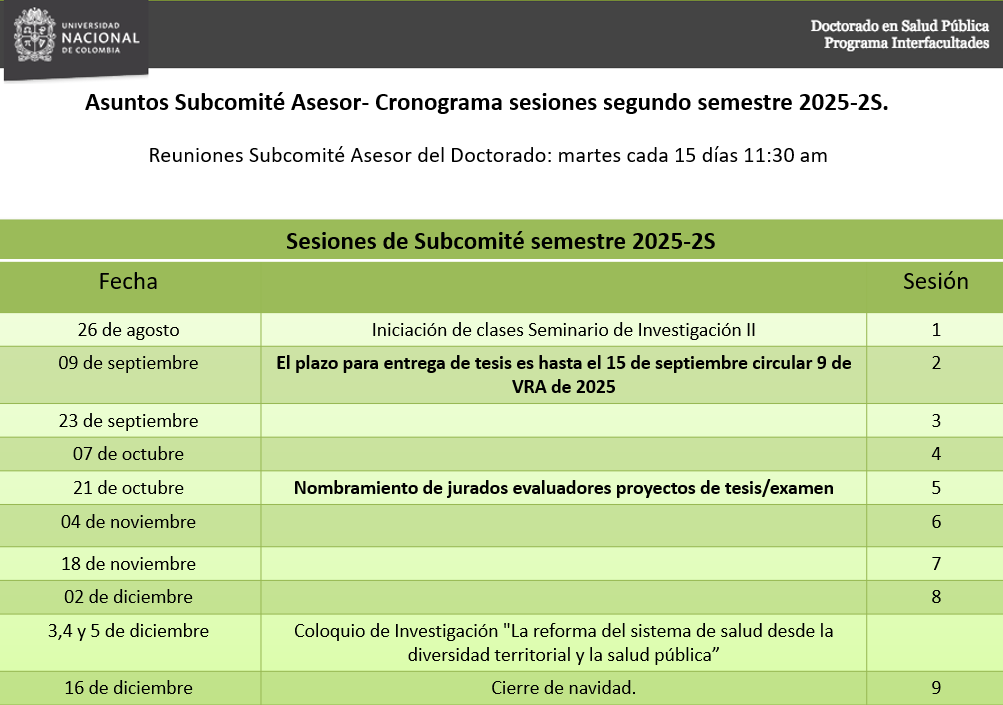 Fechas comité segundo semestre 2025